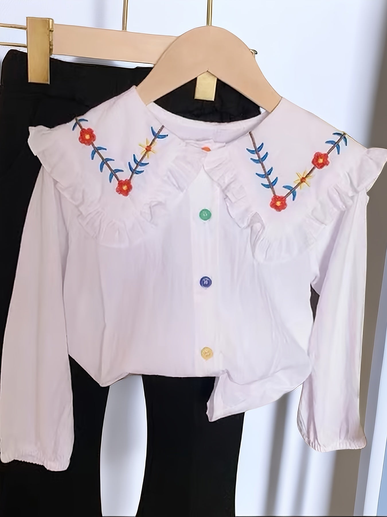 Girls Embroidered Shirt, Long Sleeve Casual Blouse Top