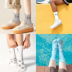 Men's Cartoon Cat Crew Socks 5 Pairs Cotton Blend Casual Unisex Socks