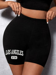LA Print Biker Shorts High Waist Stretch Skinny Workout Yoga Shorts