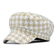 Women's Houndstooth Newsboy Cap Military Style Hat