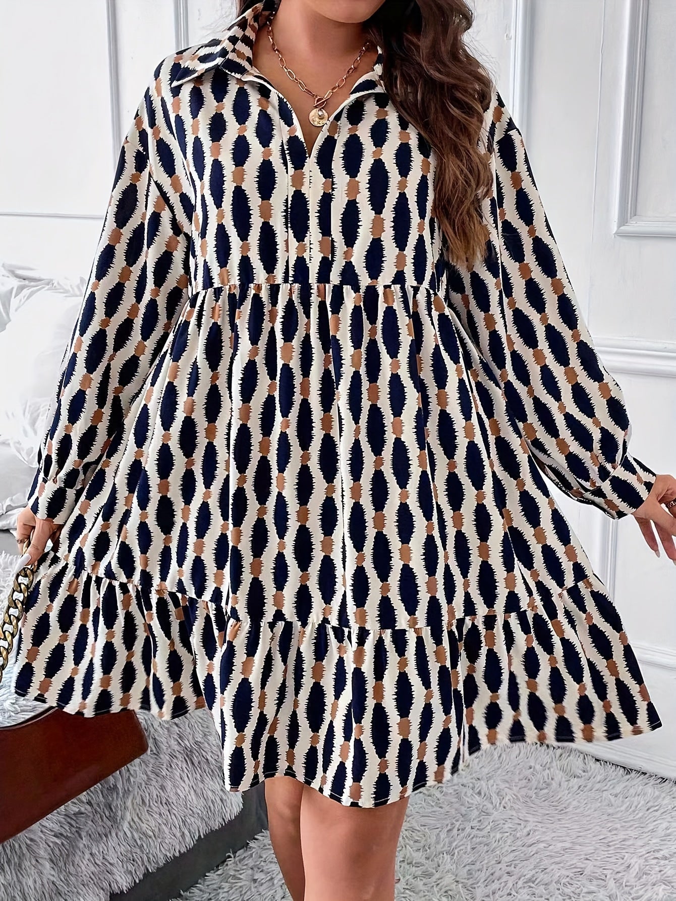 Casual Dress Women's Plus Lantern Sleeve Dress