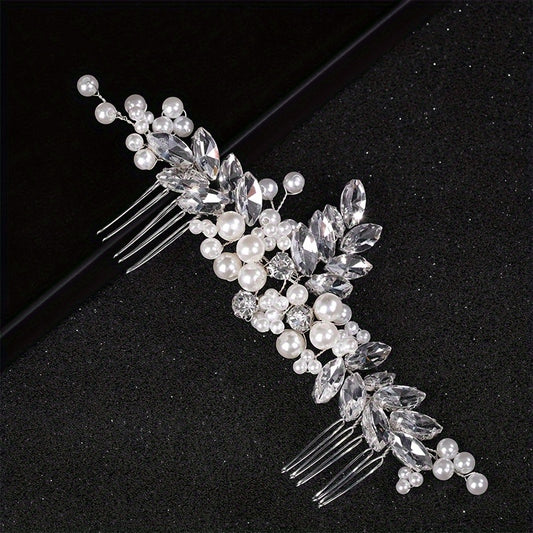 Faux Pearl Hair Comb Headdress Rhinestone Bridal Hairpin Ornaments