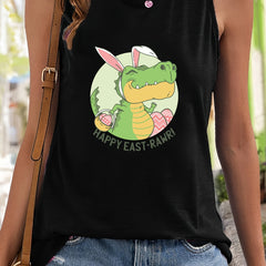 Cartoon Crocodile Pattern Stretchy Sports Vest Sleeveless Casual Top
