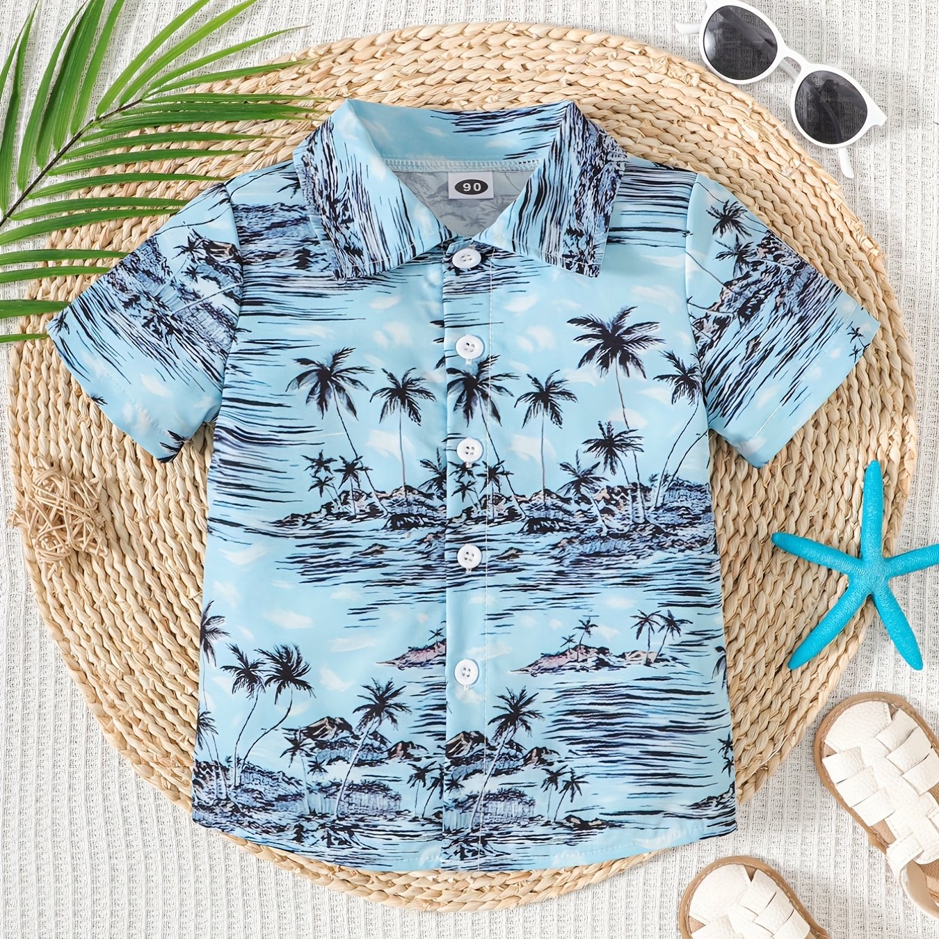 Boys Summer Coconut Tree Print Short Sleeves Shirt
