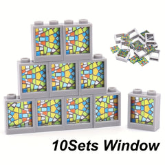 10pcs Window Frame Building Blocks 1x2x2 with Glass Panels