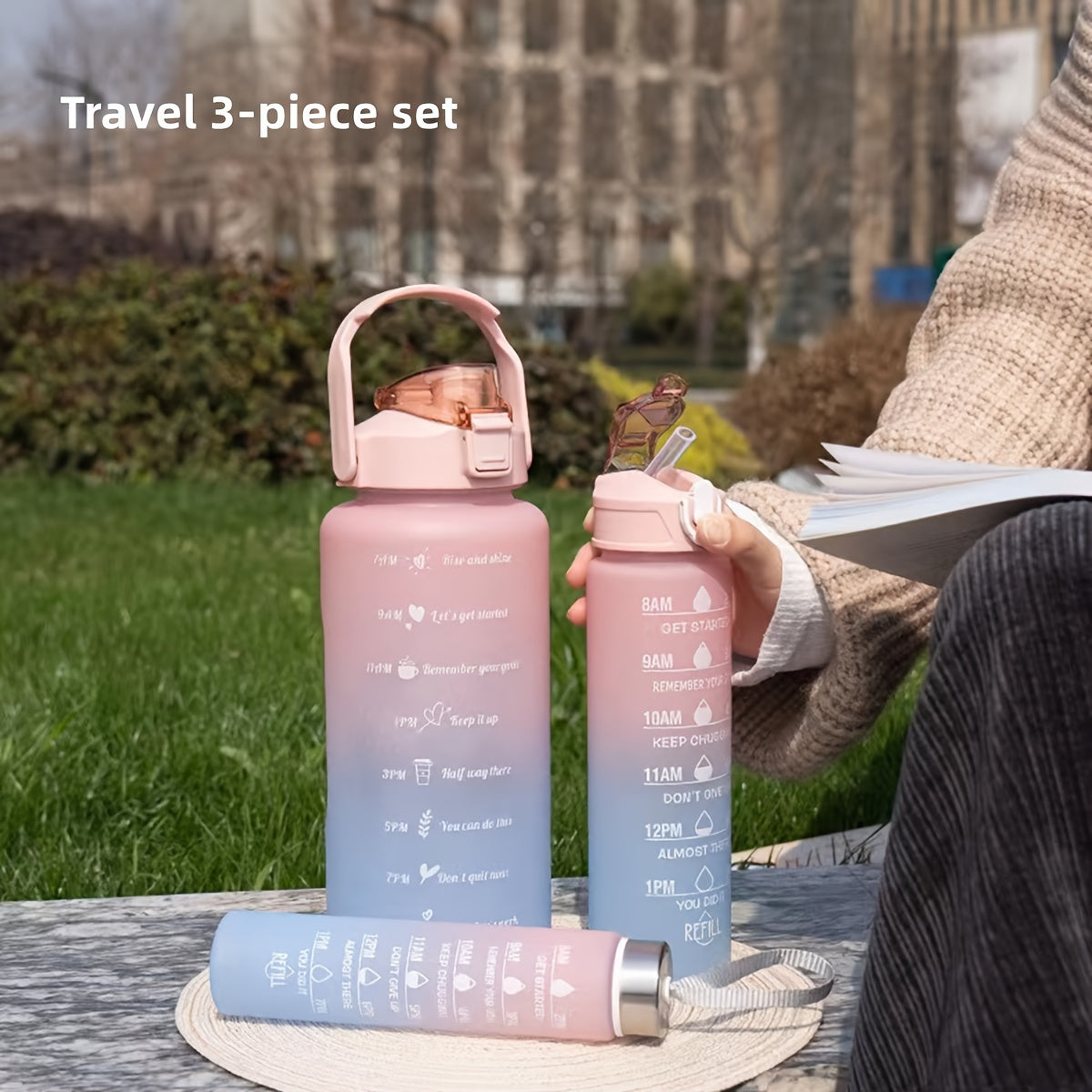3pc Set Plastic Water Bottles High Temp Resistant Gradient Portable Outdoor