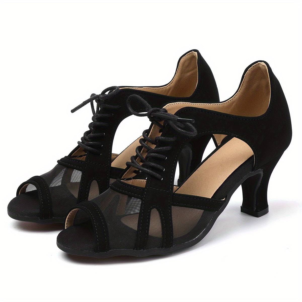 Women's Mesh Breathable Medium Heel Dance Sandals Latin Dance Shoes