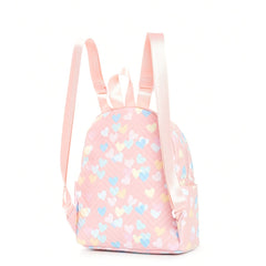 Girls Heart Pattern Plush Decor Backpack Large Capacity Pink Backpack