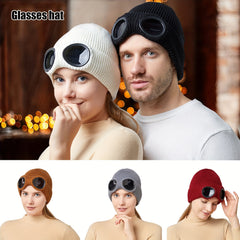 Unisex Knitted Glasses Hats Ear Protection Velvet Windproof Ski Hat