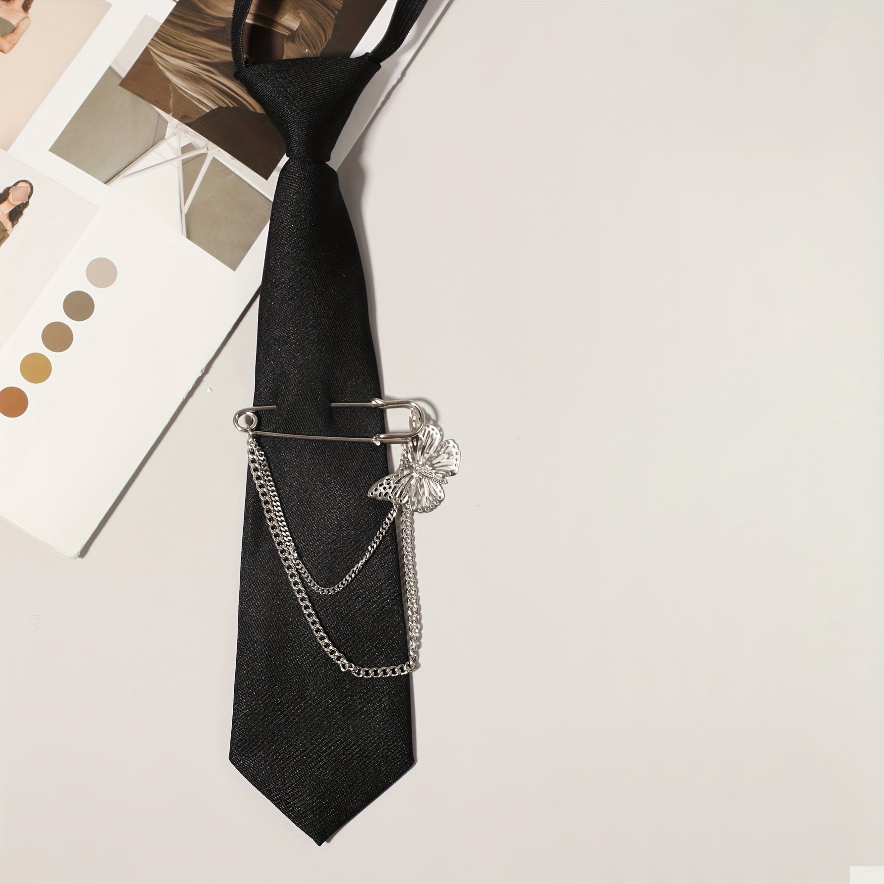 Butterfly Pin Brooch Necktie Casual Tie Pre tied Shirt Tie For Women