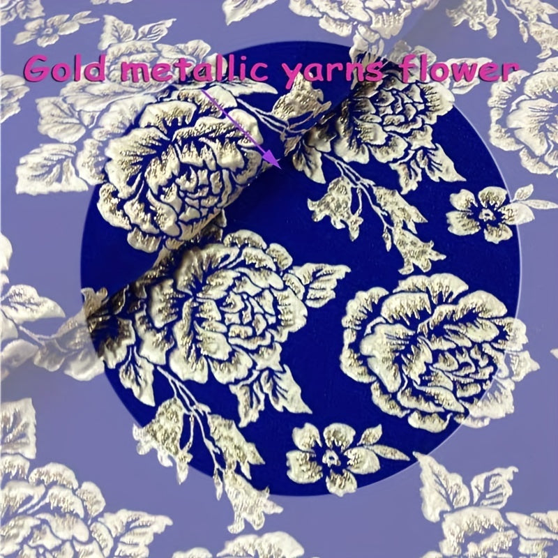 Thick Jacquard Brocade Rose Fabric Dress Metallic Golden Yarns Width 55in