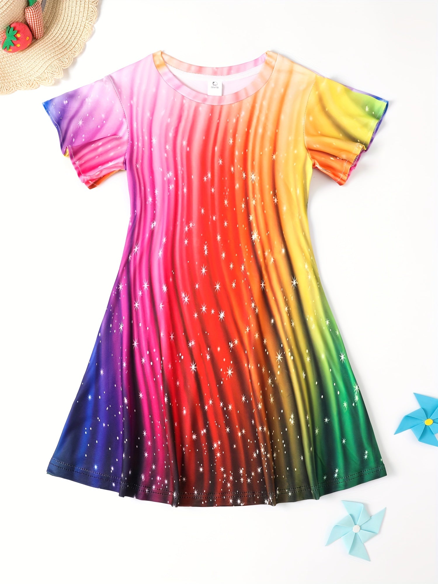 Girls Rainbow Flutter Trim Dress