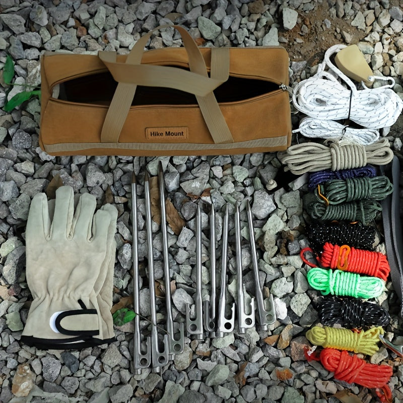 Portable Camping Equipment Kit with Ground Nail Bag and Storage Bags