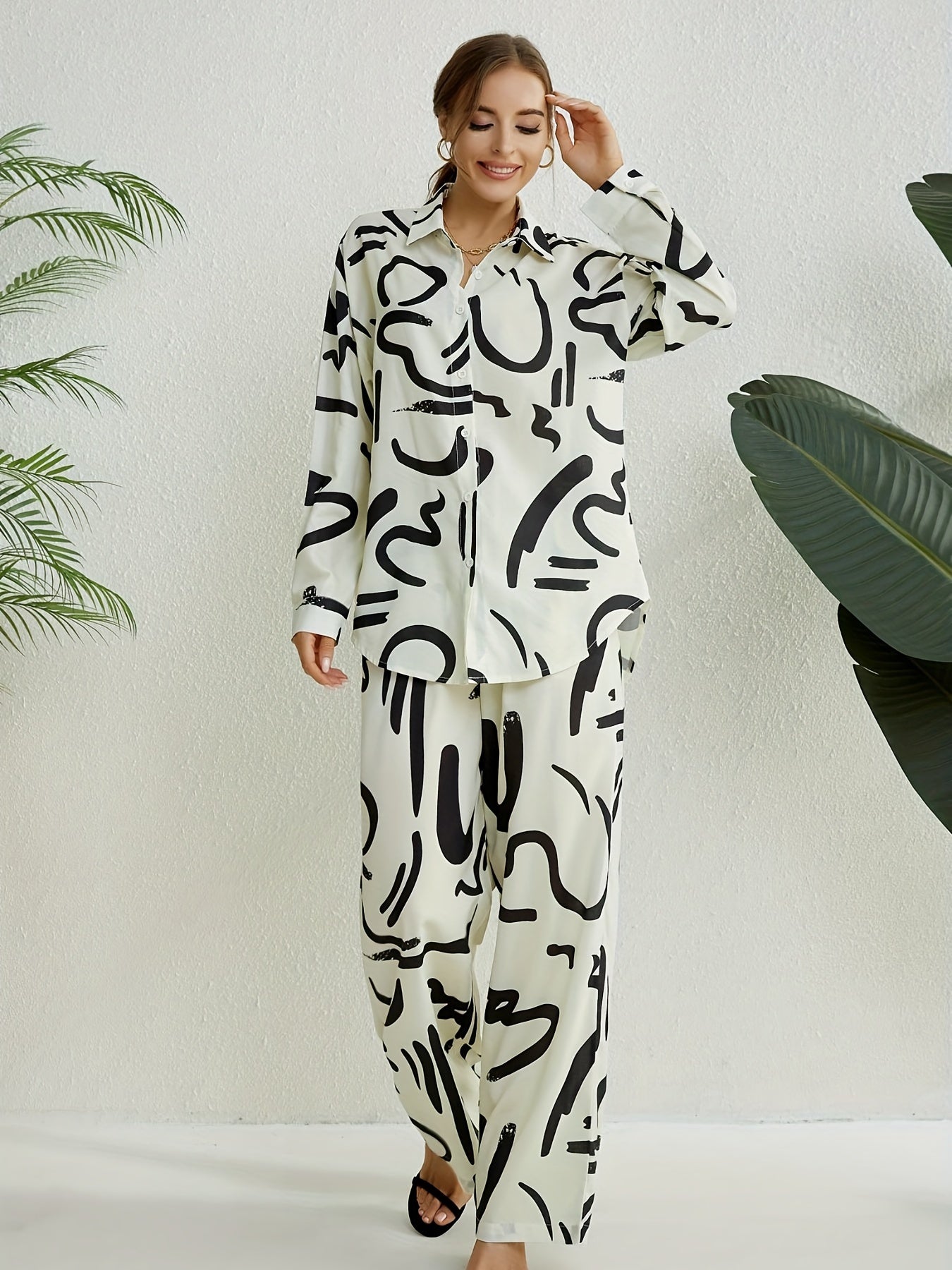 Abstract Print Casual Two piece Set