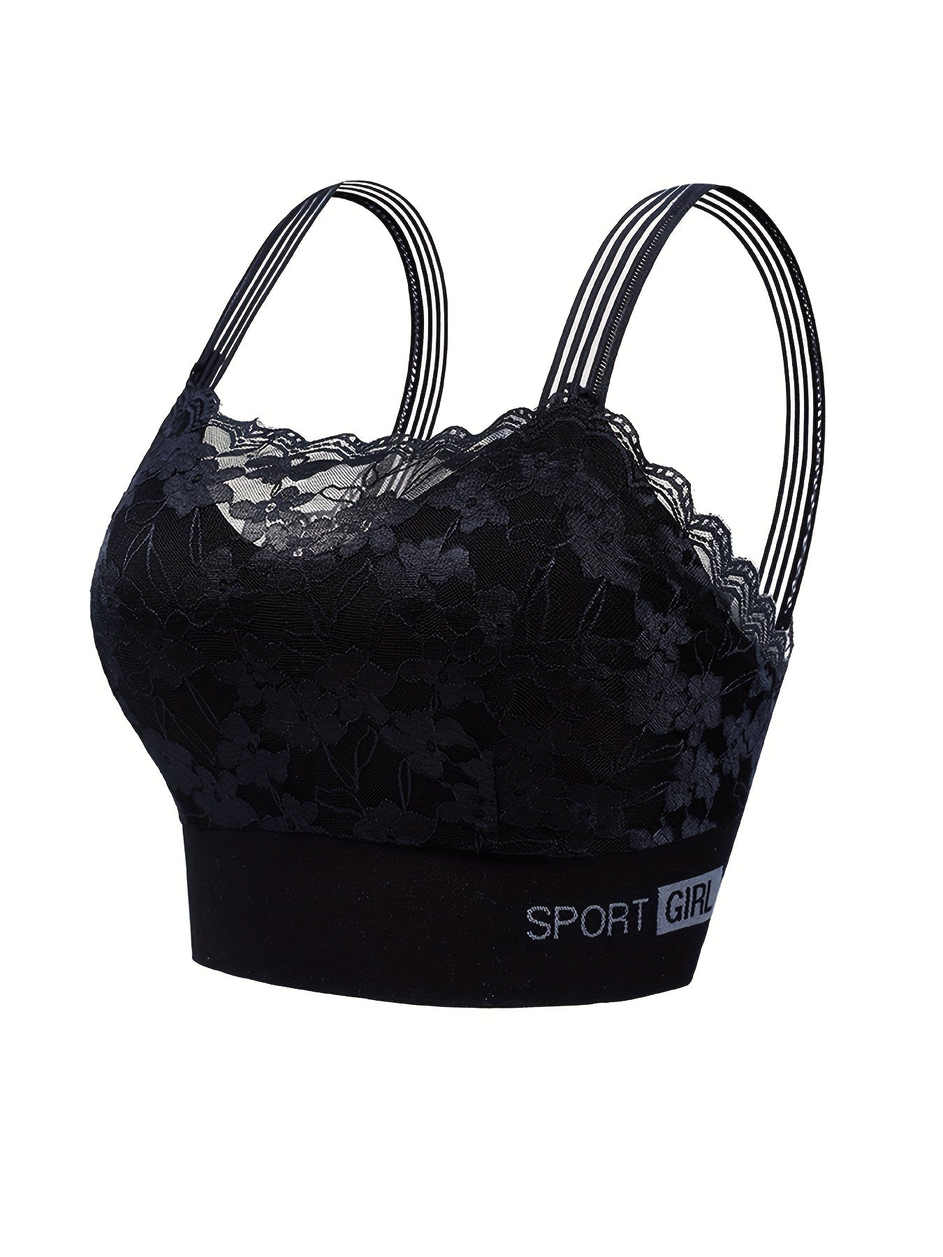 Lace Trim Wireless Sports Bra Breathable Push Up Bralette