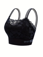 Lace Trim Wireless Sports Bra Breathable Push Up Bralette