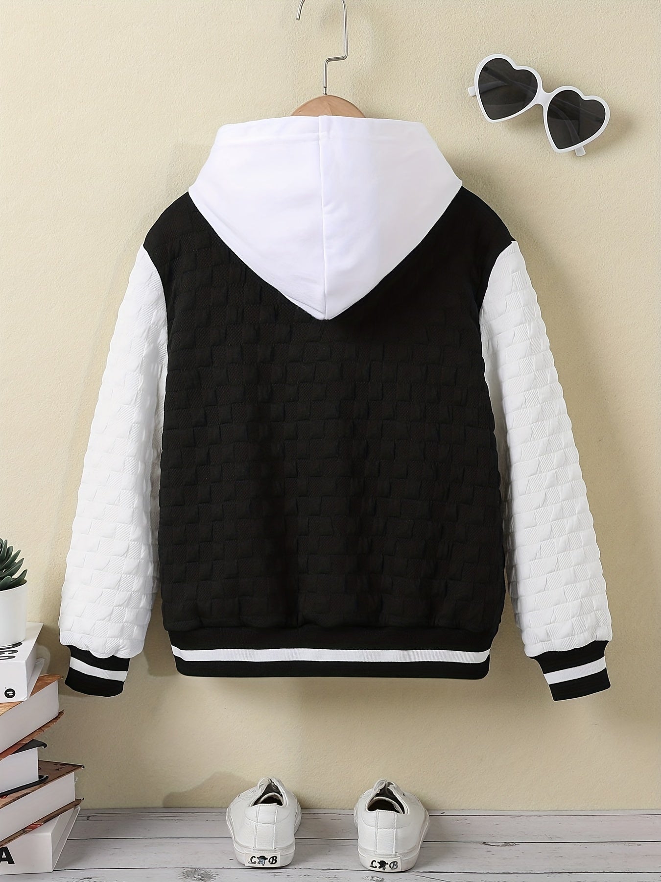 Girls R Letter Block Baseball Jacket Long Sleeve Spring Autumn