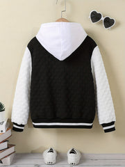 Girls R Letter Block Baseball Jacket Long Sleeve Spring Autumn