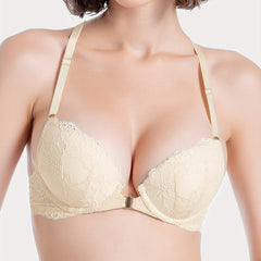 Lace Plunge & Front Buckle Push Up Bra