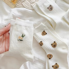 5 Pairs Cartoon Bear Mid tube Socks Women's Stockings