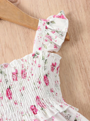 Girls Fly Sleeve Ruffled Dress, Ditsy Print