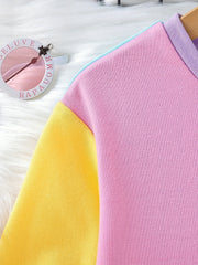 Girls Colorblock Long Sleeve Sweatshirt Dress Crew Neck Casual Outfit