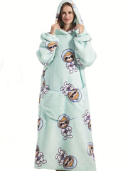 Panda Pattern Flannel Fleece Oversized Sherpa Hooded Wearable Blanket