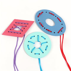Colorful Wooden Rope Toy 8 Shapes Educational Sensory Play