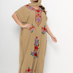 Women's Plus Boho Kaftan Dress Floral Embroidered Batwing Sleeve V Neck Maxi