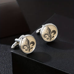 Brown Lily Flower Cufflinks on Handwritten Background - Gift for Boyfriend