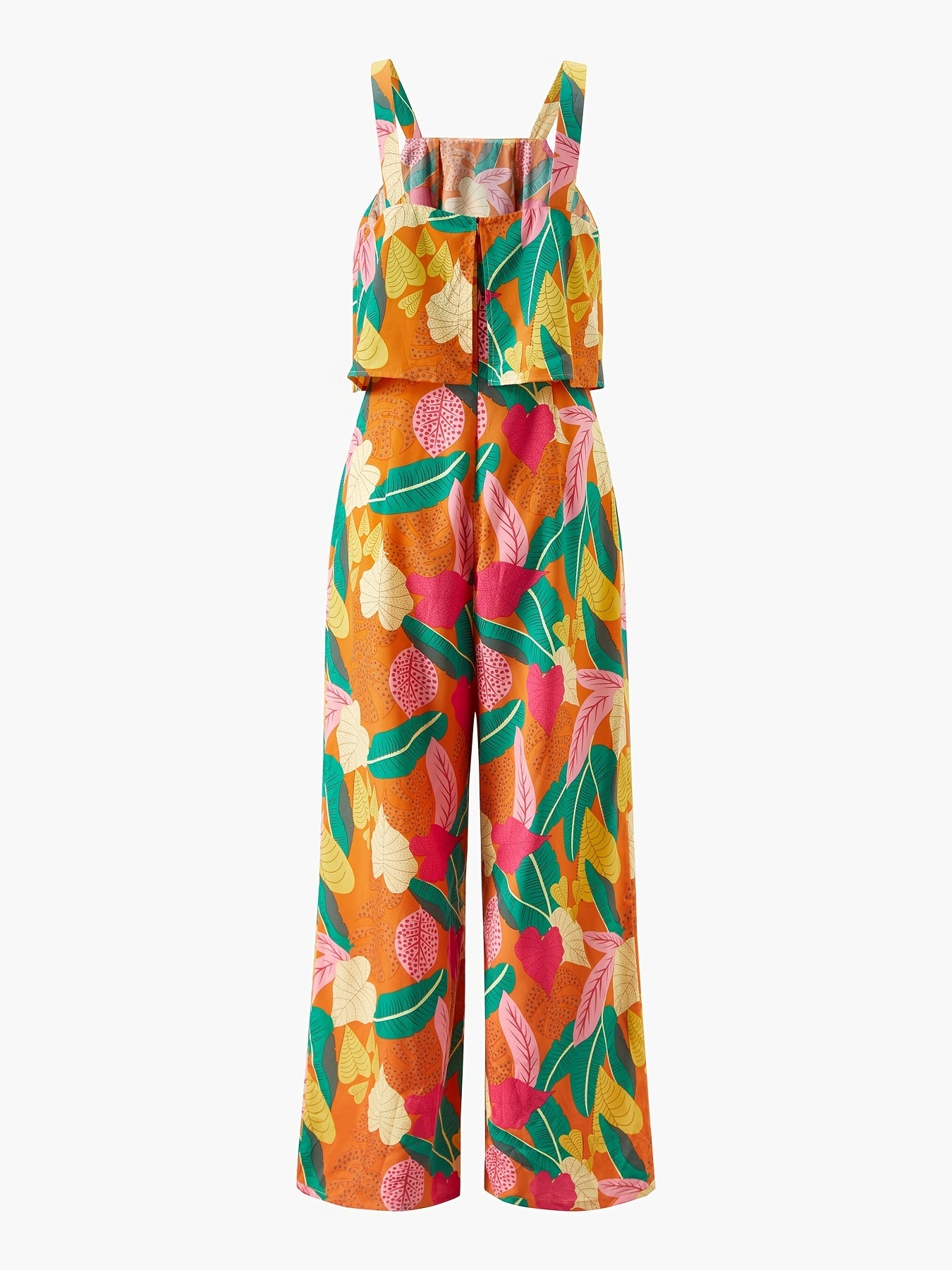 Tropical Print Wide Leg Jumpsuit Sleeveless