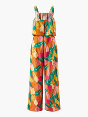 Tropical Print Wide Leg Jumpsuit Sleeveless