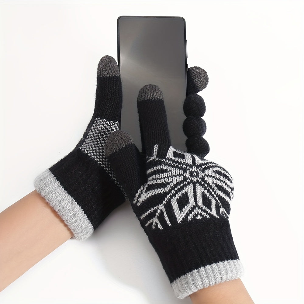 Christmas Snowflake Plush Gloves Touch Screen Warm Knitted Full Finger