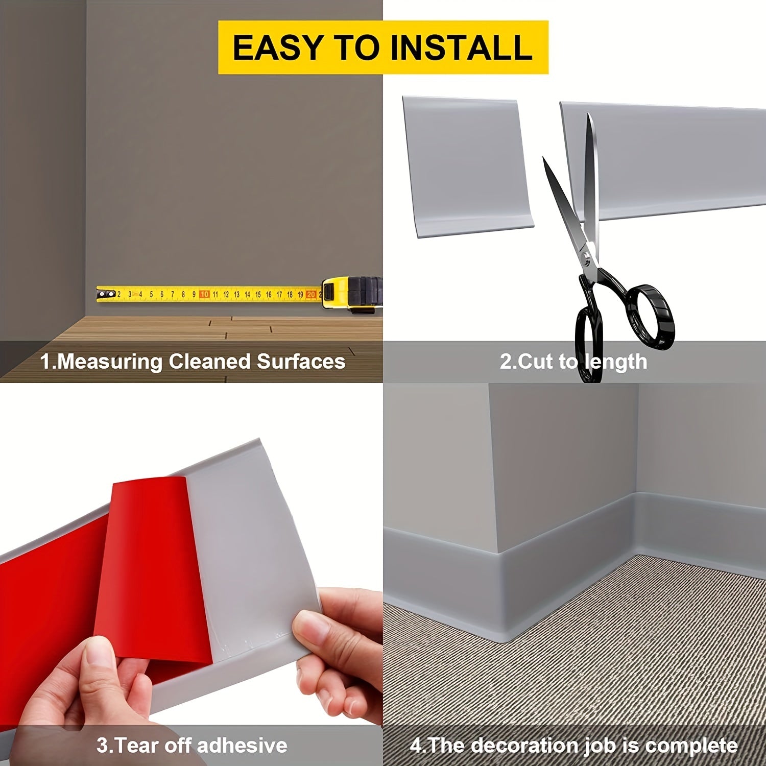 Flexible Wall Base Molding Trim 4x16.4ft Self Adhesive Vinyl Wall Cove Base