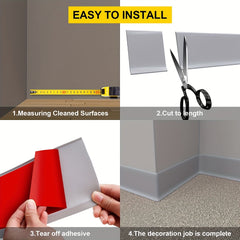 Flexible Wall Base Molding Trim 4x16.4ft Self Adhesive Vinyl Wall Cove Base