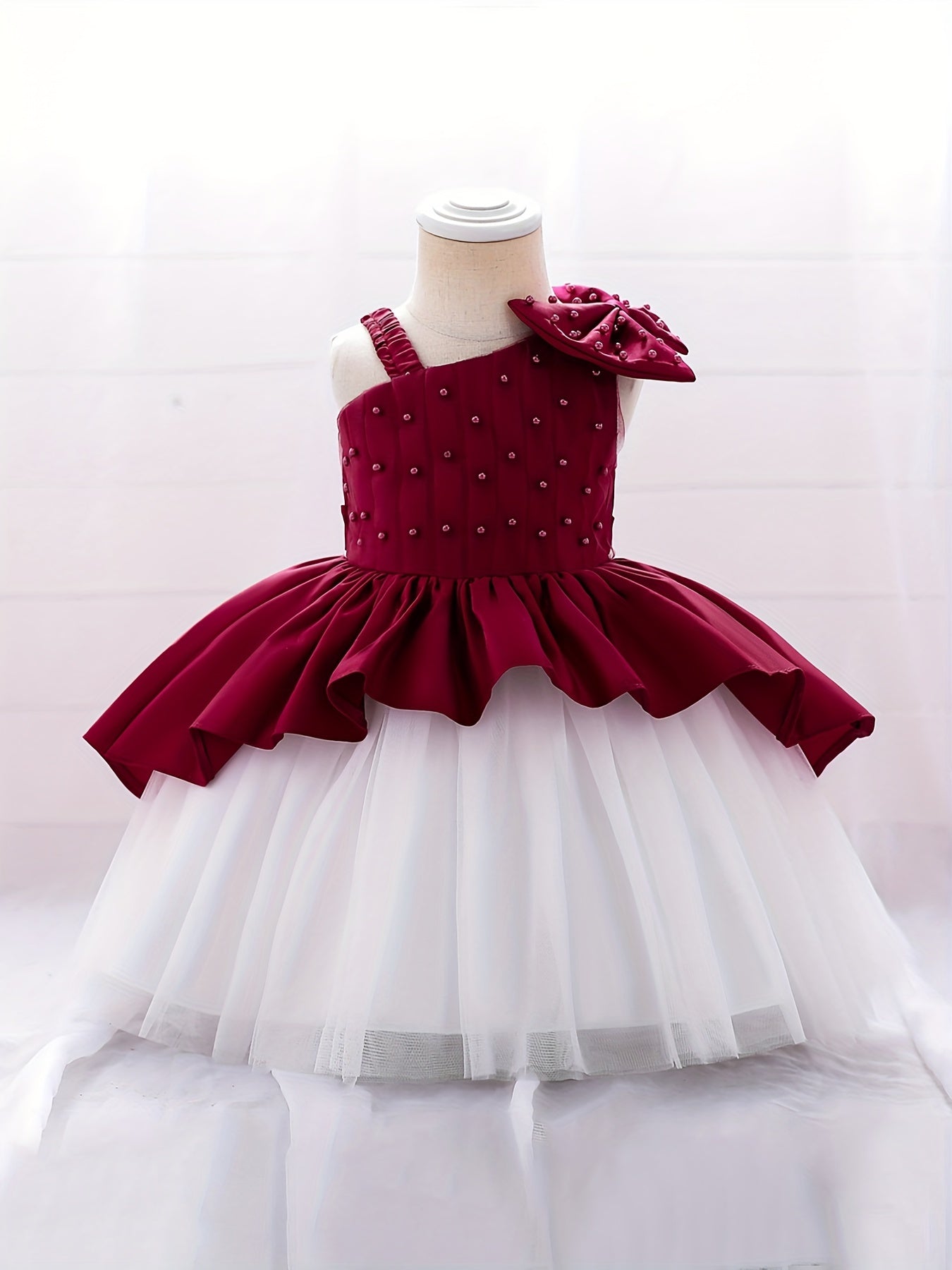 Girls Lace Trim Puffy Princess Dress for Wedding Birthday Party