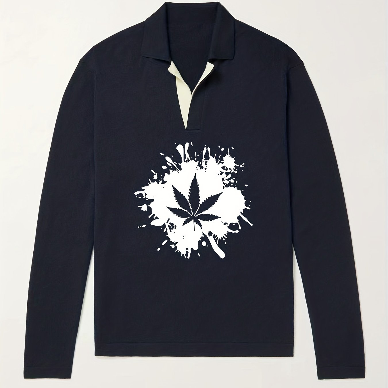 Leaf Pattern Knit Polo Shirt Men's Casual Lapel Sweater