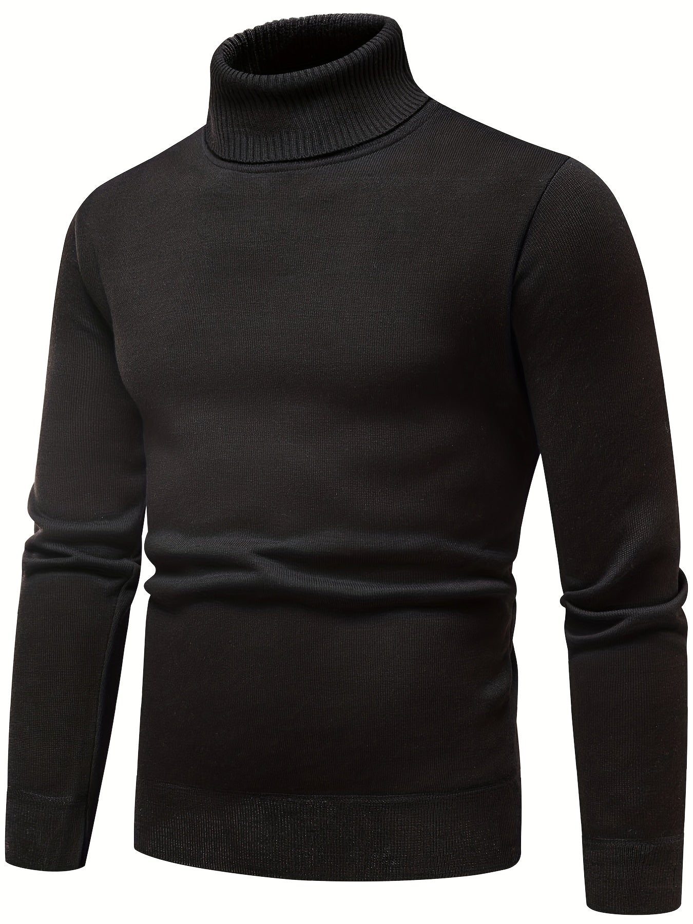 Men's Turtle Neck Knitted Sweater Solid Mid Stretch Pullover for Fall Winter