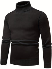 Men's Turtle Neck Knitted Sweater Solid Mid Stretch Pullover for Fall Winter
