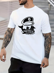 NAUTICAL Print Men's Graphic Crew Neck Active T shirt