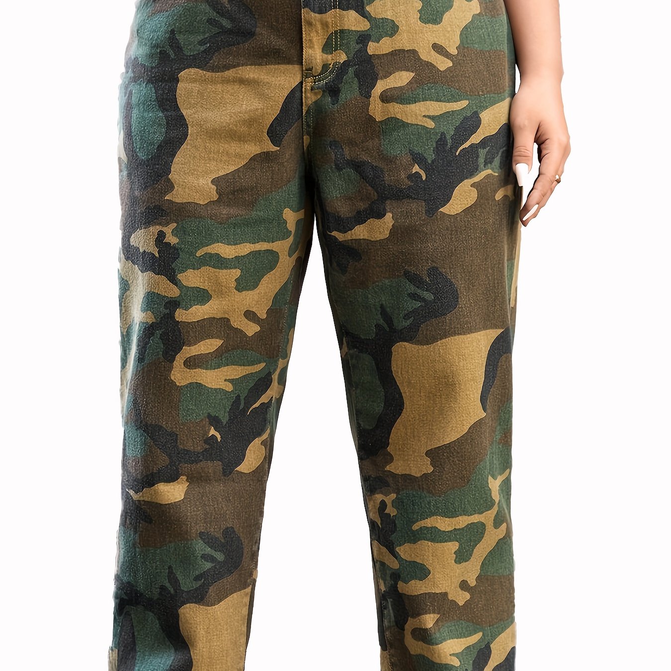 Camo Print High Rise Straight Leg Jeans