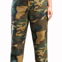 Camo Print High Rise Straight Leg Jeans