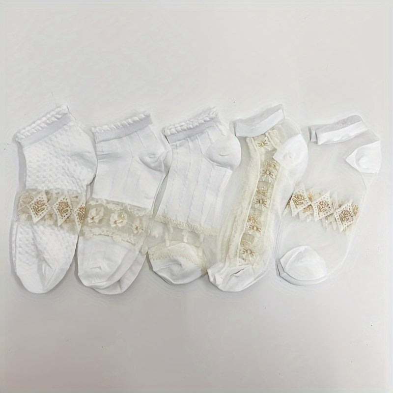 5 Pairs Crystal Glass Ankle Socks Women's Stockings