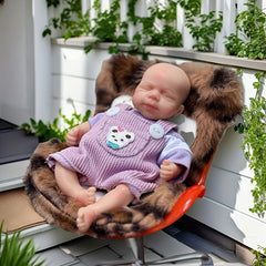 6 Inch Silicone Girl Doll in Purple Overalls with Unicorn Patch
