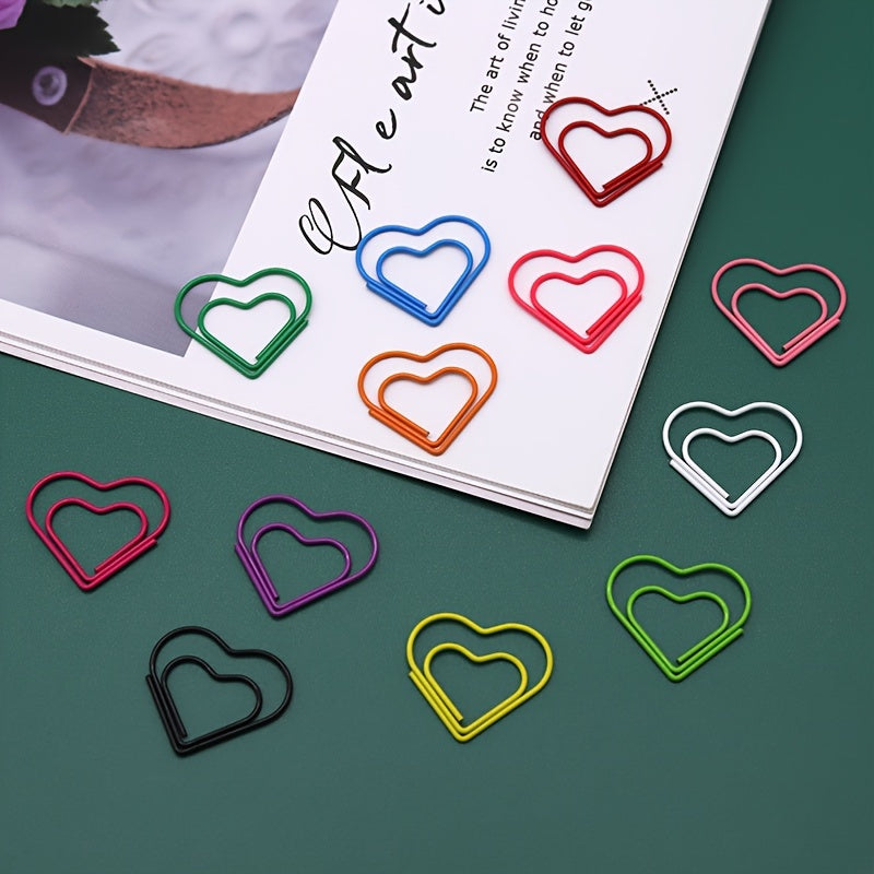 50pcs Heart Paper Clips Plastic Wrapped Colored Office Supplies