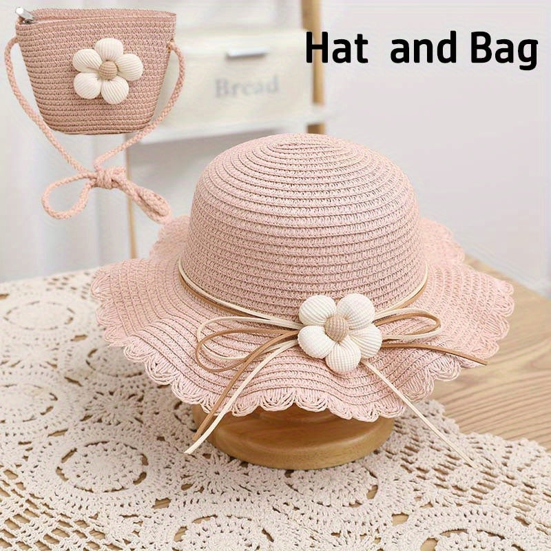 Ruffled Straw Hat & Crossbody Bag Set Girls Accessories