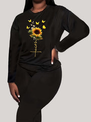 Floral & Butterfly Print Long Sleeve Top & Leggings Set