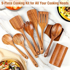 9pcs Non Stick Wooden Kitchen Utensil Set Safe and Eco Friendly