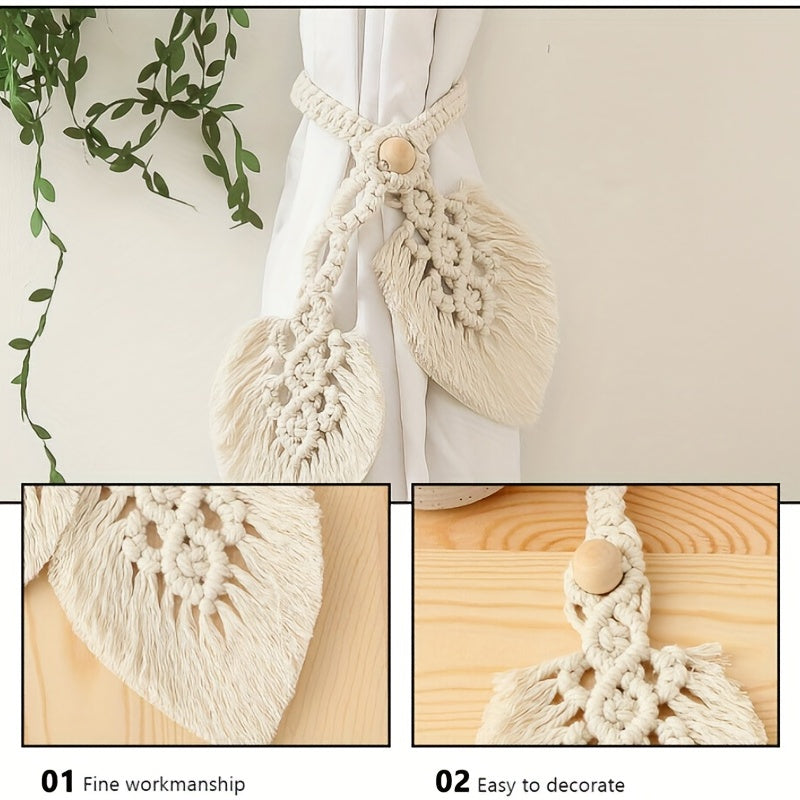 Gray Macrame Tassel Beaded Curtain Tiebacks