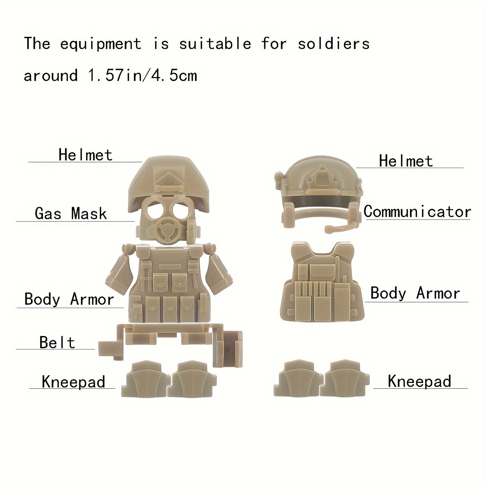 Soldier Kits Body Armor Gas Mask Knee Brace Backpack Building Blocks Toy